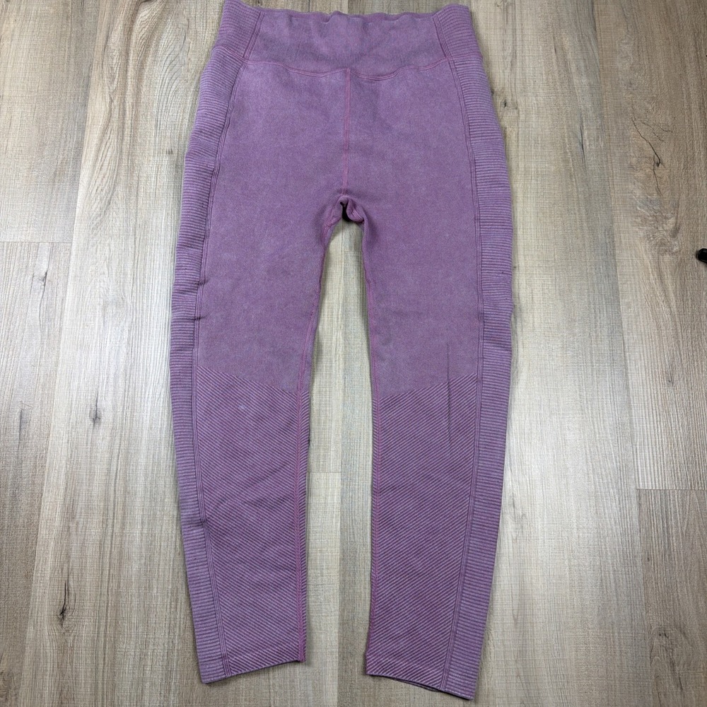 Harmony Balance Women's Moto‎ Yoga Leggings Ribbed Textured Mauve Stretch Size M